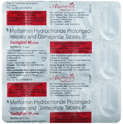 switglim m 2/500 tablet 15's